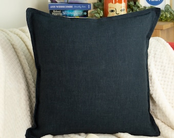 Natural Linen Dark Blue Pillow Cover Navy Blue Linen Cushion Cover Linen Throw Pillow  (All Sizes)