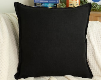 Natural Linen Black Pillow Cover, Dark Linen Pillow, Linen Cushion Covers, All Sizes.