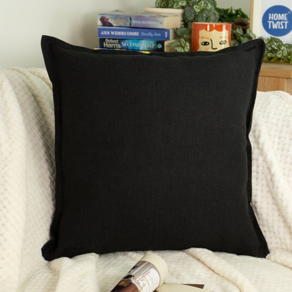 Natural Linen Black Pillow Cover, Dark Linen Pillow, Linen Cushion Covers, All Sizes.