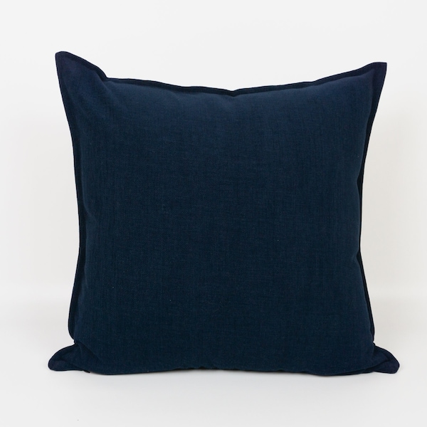 Luxury Soft Cotton Linen Dark Blue Pillow Cover, Dark Blue Linen Cushion Cover (All Sizes)