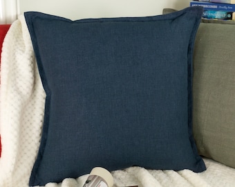Natural Linen Navy Blue Cushion Cover Scatter Home Decor Pillow Linen Navy Blue Pillow Cover (All Sizes)