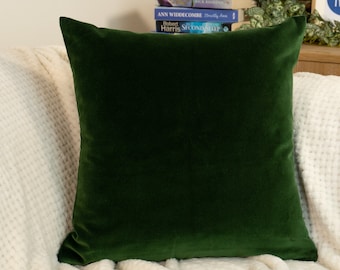 Housse de coussin de luxe en velours vert foncé, housse de coussin en velours vert émeraude, coussin décoratif en velours, décoration d'intérieur moderne (toutes les tailles)