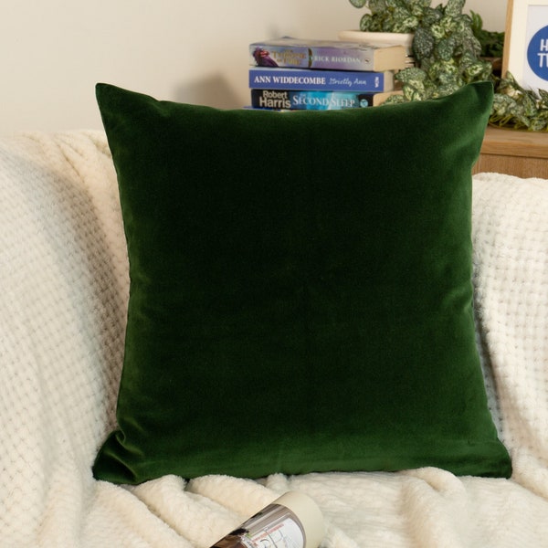 Housse de coussin de luxe en velours vert foncé, housse de coussin en velours vert émeraude, coussin décoratif en velours, décoration d'intérieur moderne (toutes les tailles)