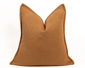 Funda de almohada naranja quemada de lino de algodón, funda de cojín-almohada de lino marrón claro (todos los tamaños)