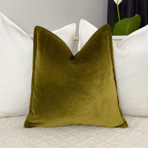 Luxury Velvet Khaki Green Pillow Cover, Velvet Army Green Cushion Cover, (All Sizes)