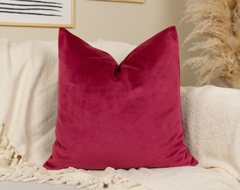Luxury Fuchsia Velvet Pillow Cover, Rose Pink Throw Pillow, Velvet Lumbar Pillow Cover, (All Sizes)