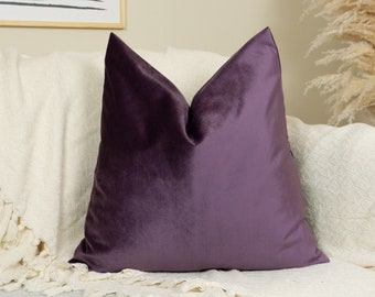Funda de almohada de terciopelo púrpura de lujo, funda de cojín de berenjena de terciopelo, almohada de lanzamiento lila (en cualquier tamaño personalizado)