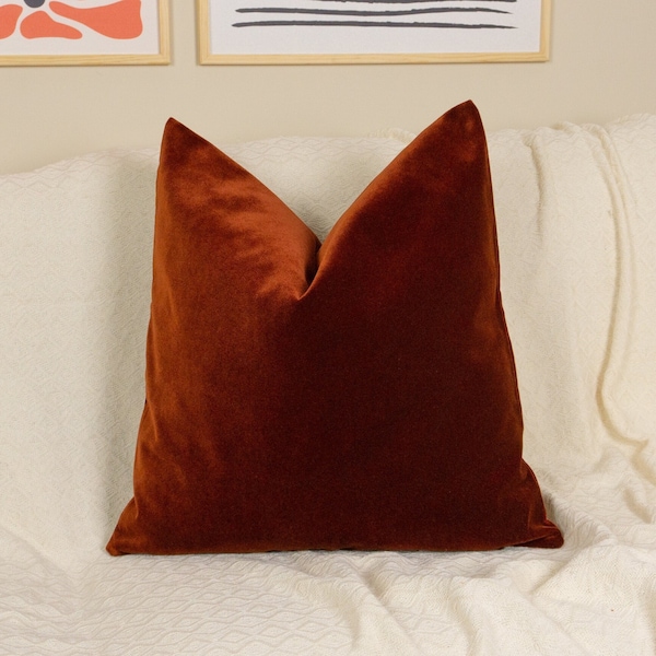 Velvet Terracotta Throw Pillow Cover Velvet Rust Cushion Cover Burnt Velvet Lumbar Pillow Cover (All Sizes)