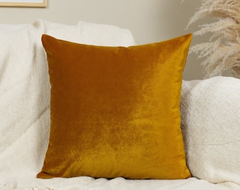 Luxury Mustard Velvet Pillow Cover, Mustard Velvet Cushion Cover, Amber Lumbar Pillow (All Sizes)