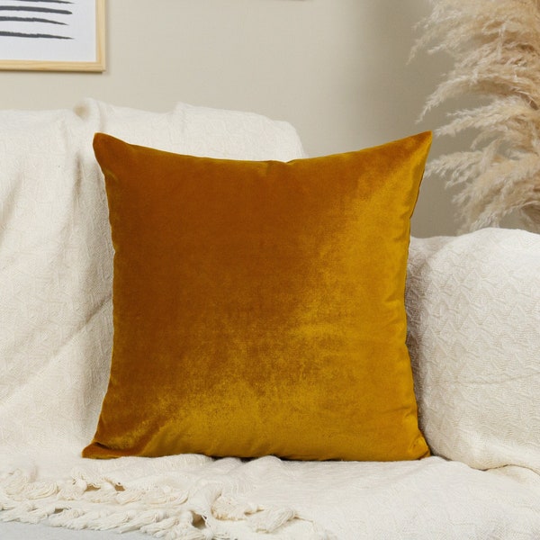 Luxury Mustard Velvet Pillow Cover, Mustard Velvet Cushion Cover, Amber Lumbar Pillow (All Sizes)