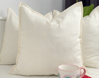 Funda de almohada crema de lino de algodón natural, almohada blanca de lino - funda de cojín, funda de almohada de lino beige (todos los tamaños)