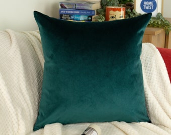 Velvet Emerald Green Pillow Cover Decorative Cushion Cover Green Lumbar Pillow Cover (All Sizes)
