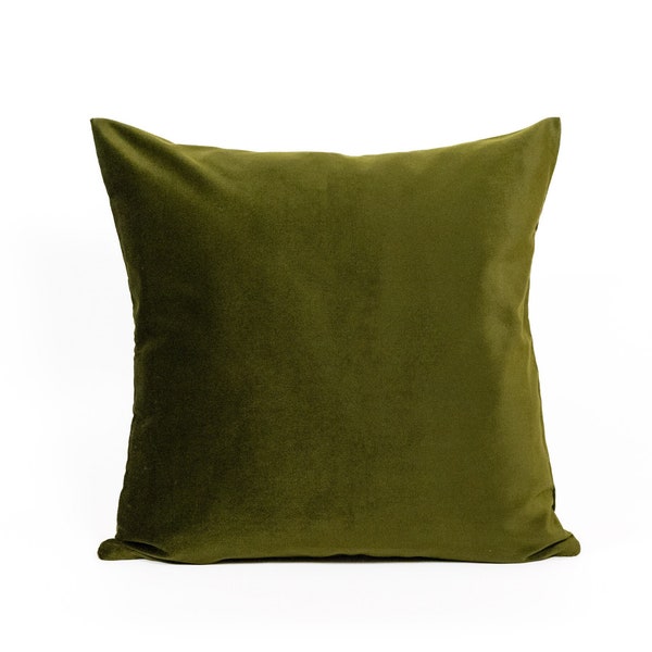 Velvet Dark Olive Green Pillow Cover, Moss Green Pillow-Cushion Covers, (Any Custom Size)