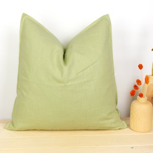 Stone Washed Linen Cushion Cover, Pale Olive Green Pillow Cover, Softened Linen Pillowcase (All Sizes)