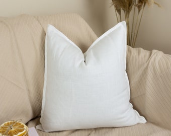 Natural Cotton  Linen White Pillow Cover, White Linen Pillowcase (Any Custom Size)