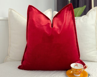 Plush Velvet Red Pillow Cover, Velvet Red Cushion Cover, Velvet Lumbar Pillow Cover, All size available