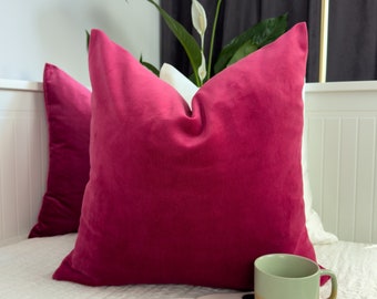 Funda de almohada de terciopelo fucsia de lujo, almohada de tiro rosa rosa, funda de almohada lumbar de terciopelo, (todos los tamaños)
