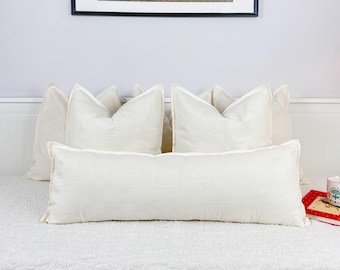 Linen Cream Lumbar Pillow Cover Long Linen Body Pillow Off White Long Pillow Cover Lumbar Cushion Cover (All Sizes)
