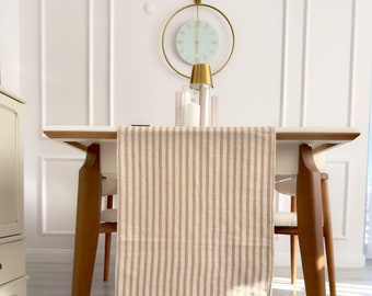 Striped Cotton Linen Table Runner - Heavyweight Rustic Farmhouse Decor - Perfect for Dining Table & Kitchen Island