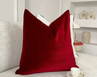 Cotton Velvet Wine Red Pillow Cover Burgundy Scatter Cushion Cover Christmas Decor Throw Pillow Covers (All Sizes)
