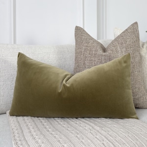 Velvet Moss Green Lumbar Pillow Cover: Decotarive Green Cushion Covers, (All Sizes)
