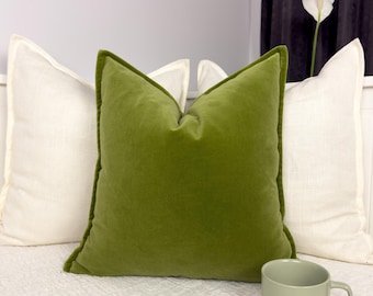 Premium Velvet Moss Green Pillow Cover Decorative Flanged Moss Green Cushion Cover Velvet Green Throw Pillow Cover Lumbar (All Sizes)