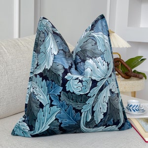 Velvet William Morris Acanthus Blue Cushion Cover William Morris Pillow Cover for Home Decor (All Sizes)