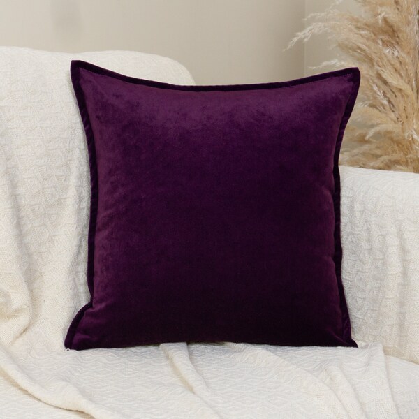 Velvet Aubergine Purple Cushion Pillow Cover Square Rectangle Lumbar - In Any Size