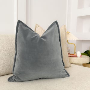 Velvet Dark Gray Pillow Cover Soft Gray Throw Pillow Elegant Cotton Velvet Cushion Cover for Couch or Bed (All Sizes)