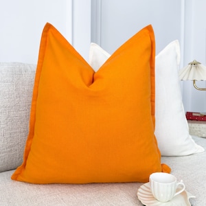 Natural Linen Orange Throw Pillow Cover Orange Scatter Cushion Cover (All Sizes)