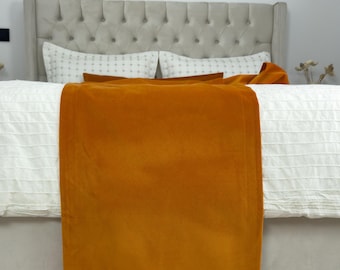 Chemin de lit double face en velours orange brûlé, écharpe de lit style hôtel pour 1 lit simple, 2 places, grand lit queen-size et très grand lit