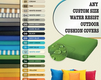 Outdoor Water Resist Patio Pillow Covers, Garden Patio Cushion Covers, Outdoor Bench Pillow Covers, (ANY CUSTOM SIZE) (22 Color) Cover Only