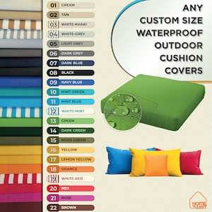 Outdoor Water Proof Cushion Cover Replacement, Garden Patio Pillow Covers, Outdoor Cushion Covers, ANY CUSTOM SIZE,(22 Color) Cover Only