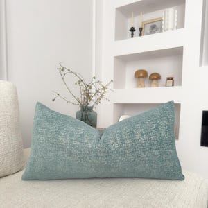 Luxury Chenille Velvet Duck Egg Blue Lumbar Pillow Cover Home Decor Duck Egg Blue Cushion Cover, (All Sizes)
