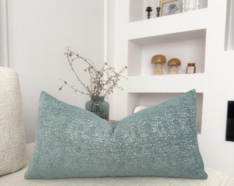 Capa de almofada lombar azul ovo de pato de veludo chenille de luxo, decoração para casa, capa de almofada azul ovo de pato (todos os tamanhos)