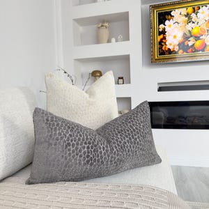 Embossed Velvet Gray Lumbar Pillow Cover Decorative Lumbar Cushion Cover (All Sizes)