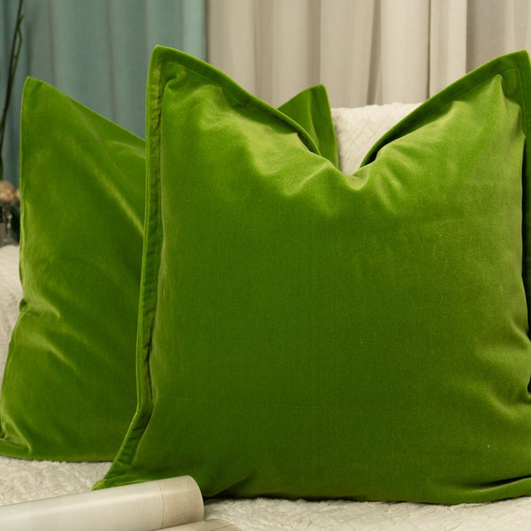 Housse de coussin en velours vert pomme de luxe, Housse de coussin en velours vert pomme, (Toutes les tailles)