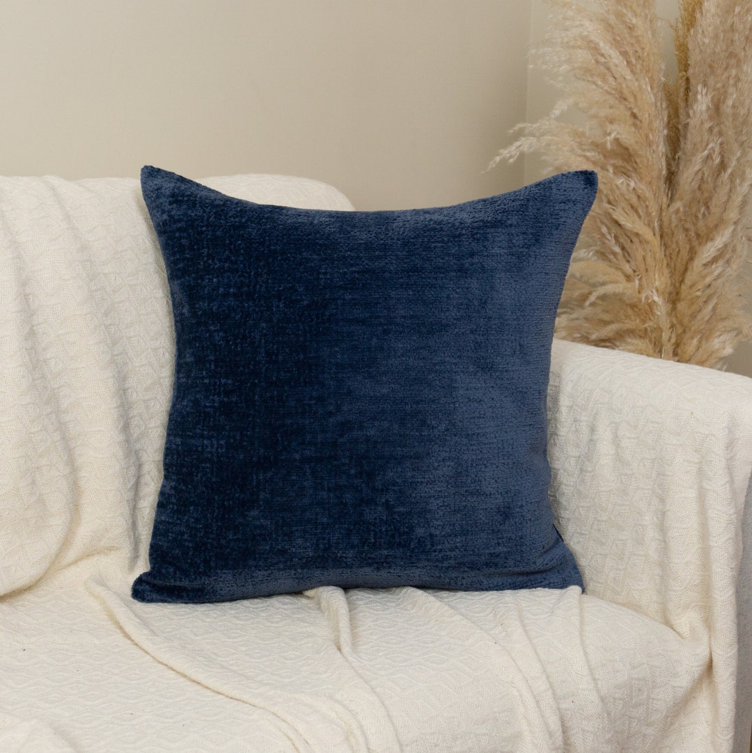 Super Soft Teddy Boucle Dark Blue Fluffy Pillow, Navy Blue Cushion