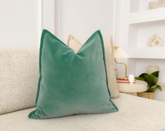 Premium Velvet Sage Green Throw Pillow Cover Flanged Muted Green Cushion Cover Home Decor Lumbar Pillow Cover (All Sizes)