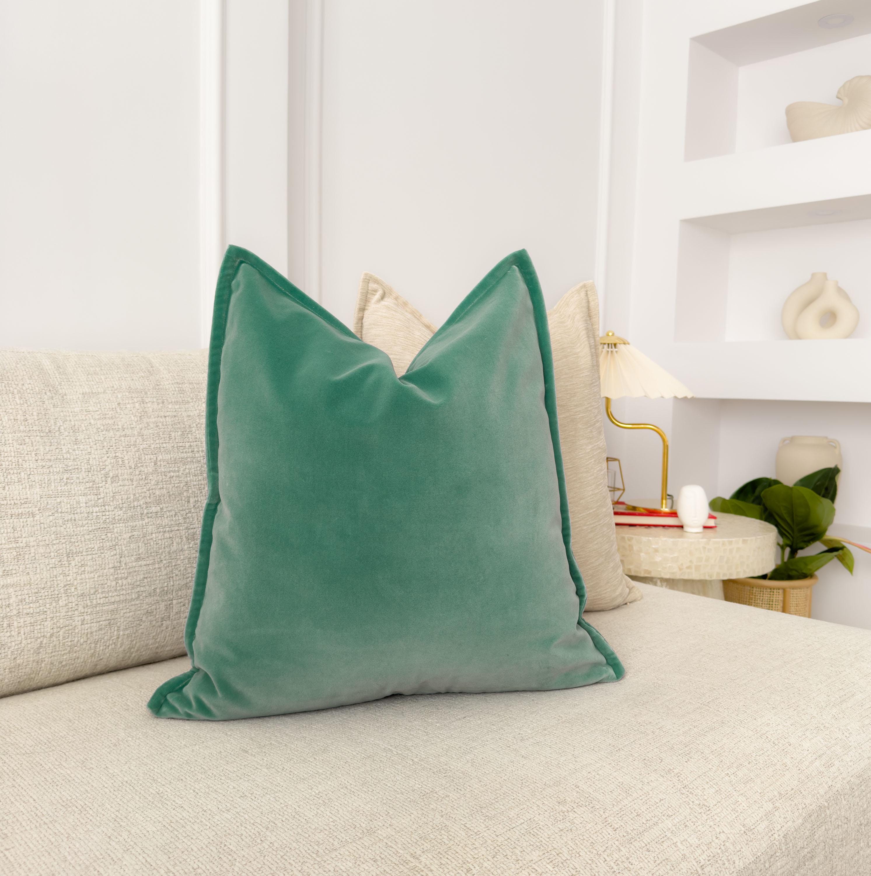 Premium Velvet Sage Green Throw Pillow Cover Flanged Muted Green