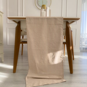 Rustic Striped Cotton Table Runner Linen Look Farmhouse Dining Decor Natural Kitchen Runner