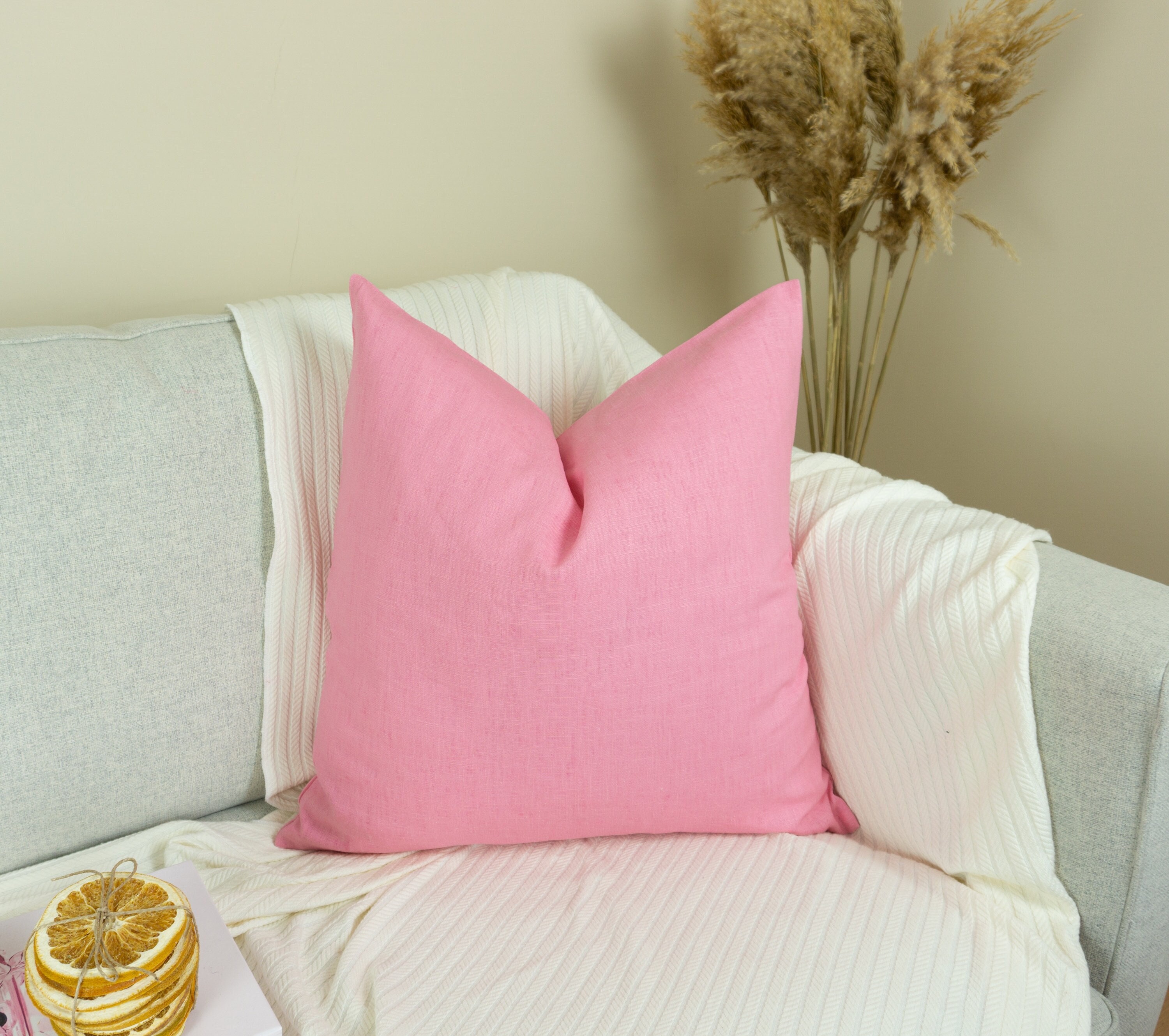Blockprint Thibaut Clipperton Blush Pink Stripe Throw Pillow