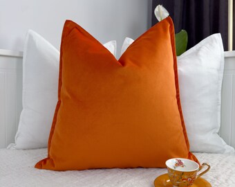 Bright Orange Velvet Pillow Cover Orange Velvet Cushion Cover Orange Throw Pillow Orange lumbar Pillow (Customizable Size)