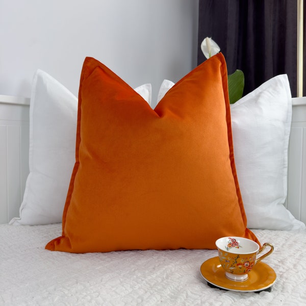 Bright Orange Velvet Pillow Cover Orange Velvet Cushion Cover Orange Throw Pillow Orange lumbar Pillow (Customizable Size)