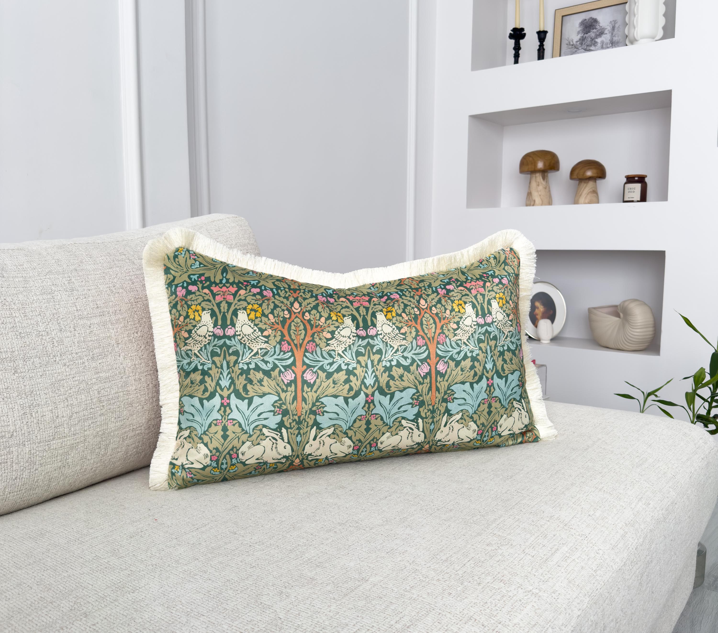 William Morris Brer Rabbit Velvet Lumbar Pillow Cover With Cream 
