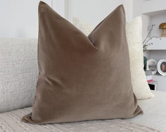 Luxury Taupe Velvet Pillow Cover Decorative Soft Neutral Throw Pillow Cushion for Couch Bed Sofa All Sizes (All Sizes)