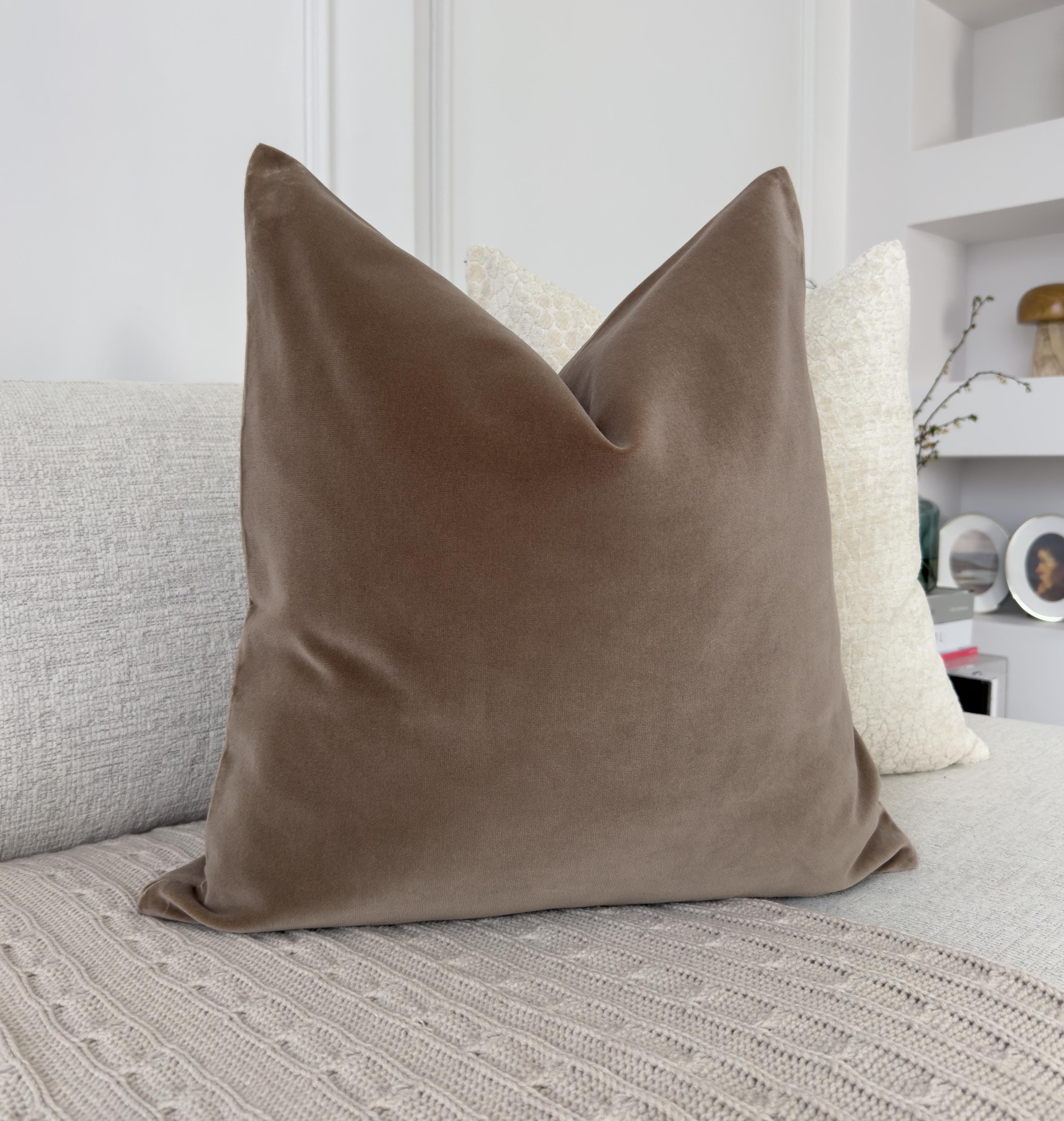 Luxury Taupe Velvet Pillow Cover Decorative Soft Neutral Throw Pillow Cushion for Couch Bed Sofa All Sizes (All Sizes)
