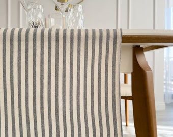 Rustic Striped Cotton Table Runner Linen Look Farmhouse Dining Decor Natural Kitchen Runner