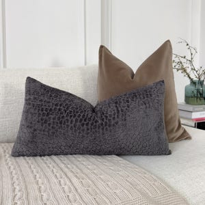 Embossed Velvet Dark Gray Lumbar Pillow Cover Decorative Accent Pillow Covers Grey Cushion Cover (All Sizes)