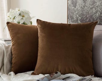 Velvet Chocolate Brown Pillow Cover Soft Dark Brown Throw Pillow Cotton Velvet Decorative Accent Pillow for Couch or Bed (All Sizes)